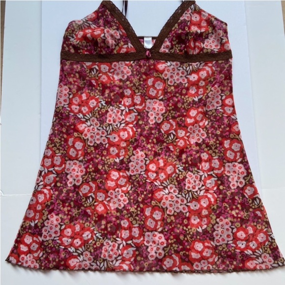 GAP Sexy Sheer Red Multicolor Floral Print Babydoll Nightie Sleepwear Large - Picture 3 of 10